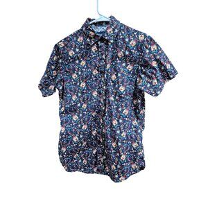 Monument Mens Floral Short Sleeve Button-Up Pocket Shirt S 100% Cotton